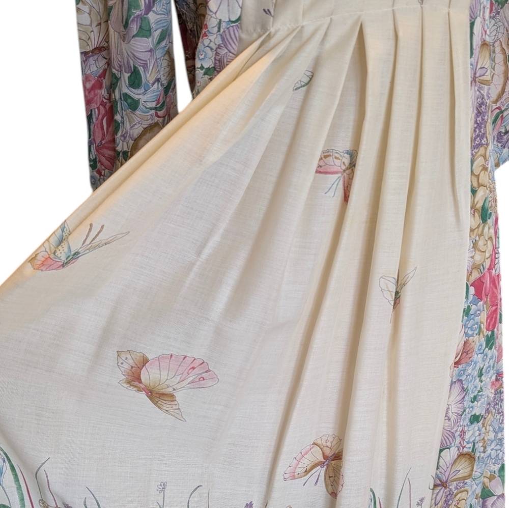Loungewear By Tiffany 70s Empire Waist Prairie Butterfly Gardens. 11/12. Medium - Picture 4 of 16